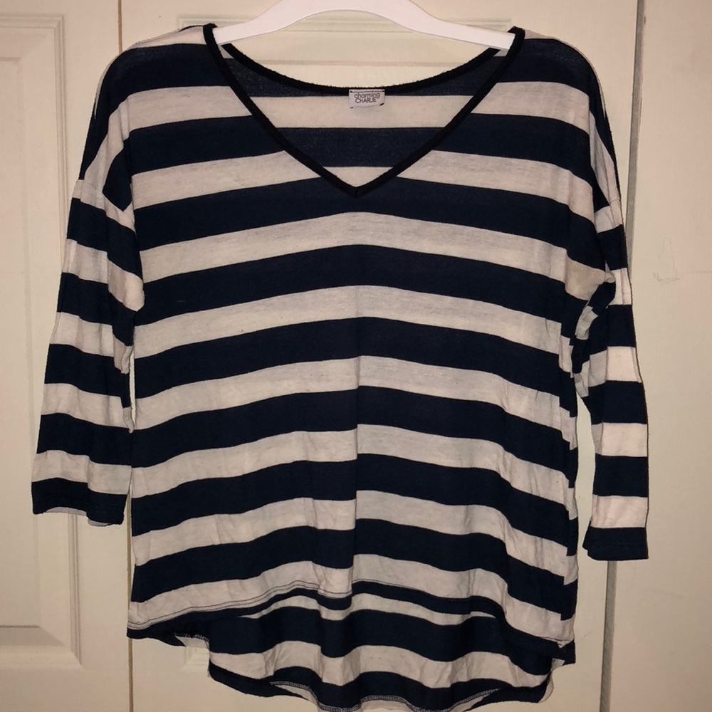 Stripped, casual, quarter length sleeved shirt